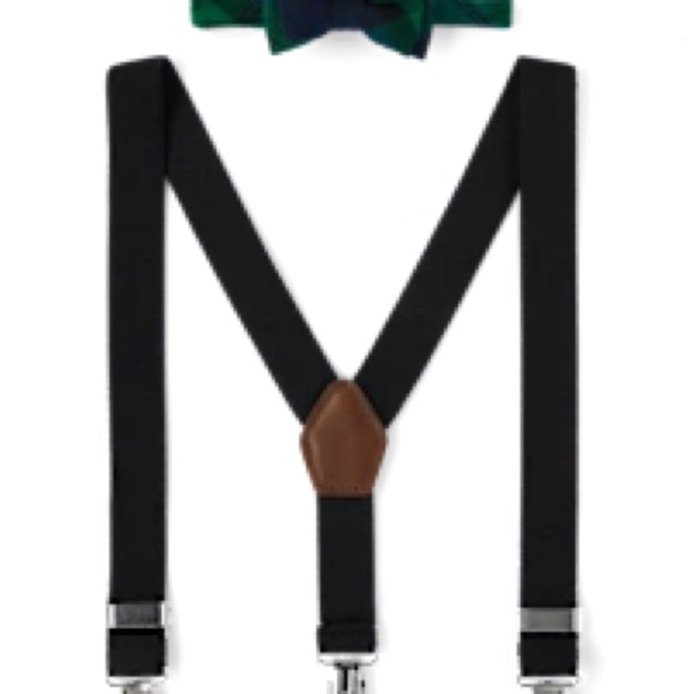 Gymboree Black Suspenders with Green and Blue Bow Tie